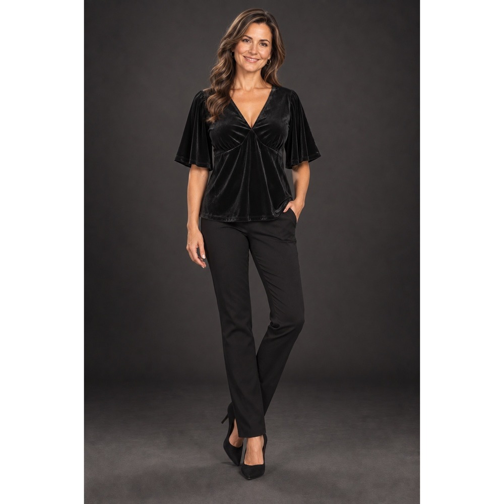 Knox Rose Velvet V-Neck Babydoll Flutter Sleeve Black Women S Romantic Goth Top